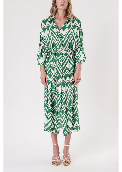 Yeşil Bol Kesim Gömlek Elbise 94058 fiyatları