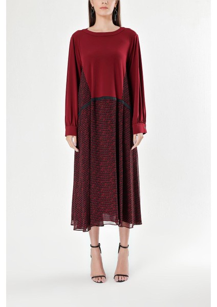 Mor Uzun Kollu Bol Kesim Elbise 93719