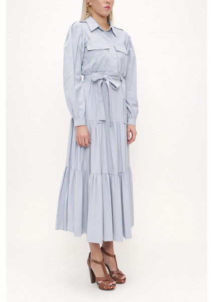 Açık Mavi Bol Kesim Büzgülü Elbise 93756 fiyatları