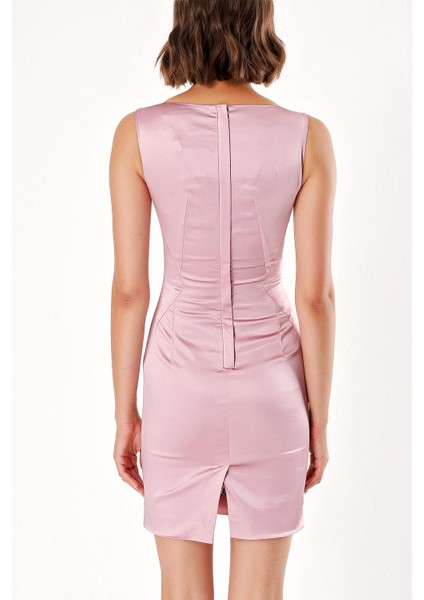 Pembe Saten Elbise 90668