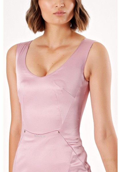 Pembe Saten Elbise 90668