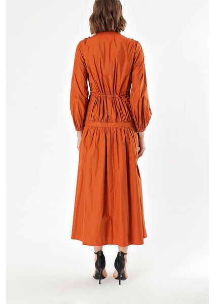 Tarçın Beli Lastikli Büzgülü Uzun Elbise 93842 fırsatları