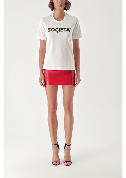 Beyaz Baskılı Pamuk T-Shirt 19912