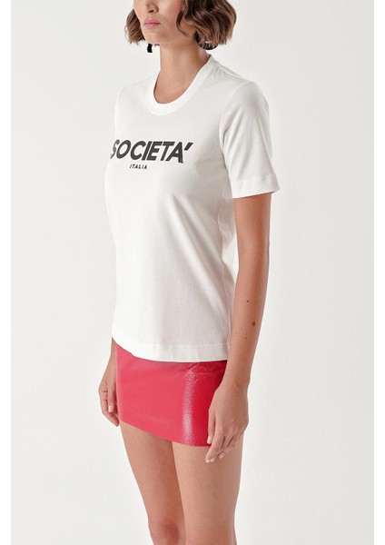 Beyaz Baskılı Pamuk T-Shirt 19912 modelleri