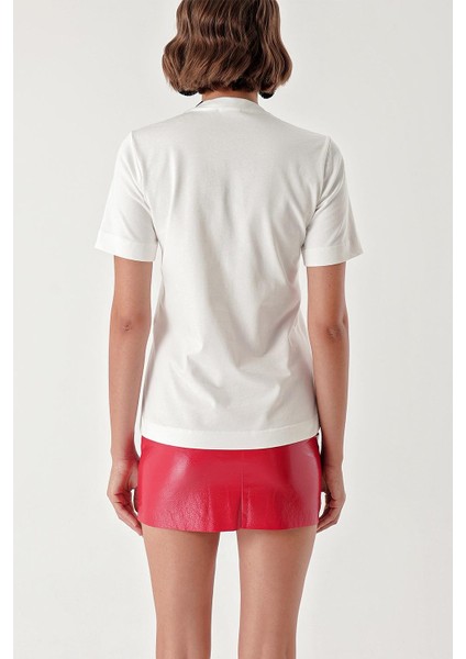 Beyaz Baskılı Pamuk T-Shirt 19912 fırsatları