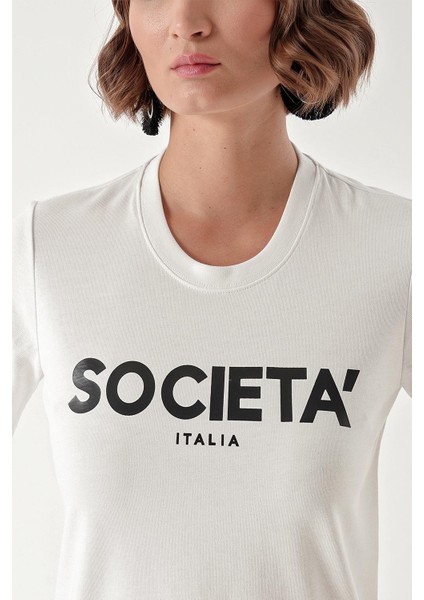 Beyaz Baskılı Pamuk T-Shirt 19912 indirimleri