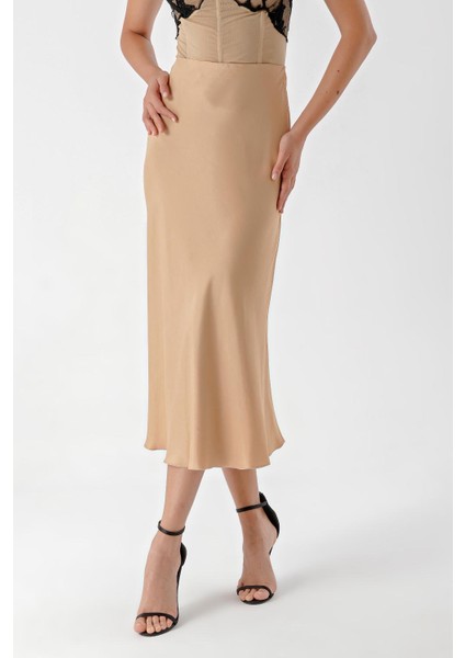 Bej Beli Lastikli Etek 81248