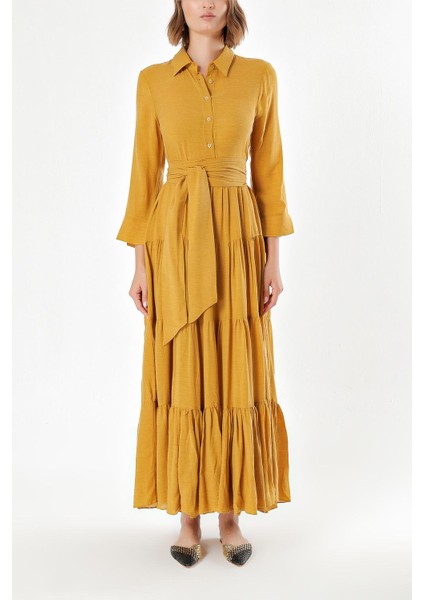 Hardal Bol Kesim Büzgülü Gömlek Elbise 93495 fiyatları