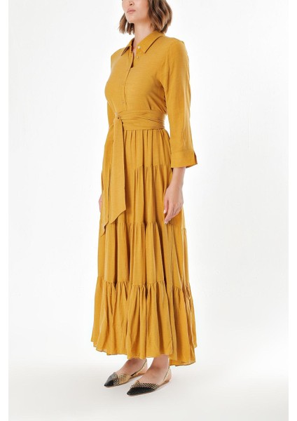 Hardal Bol Kesim Büzgülü Gömlek Elbise 93495 modelleri