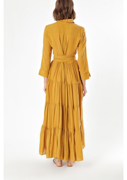 Hardal Bol Kesim Büzgülü Gömlek Elbise 93495 fırsatları