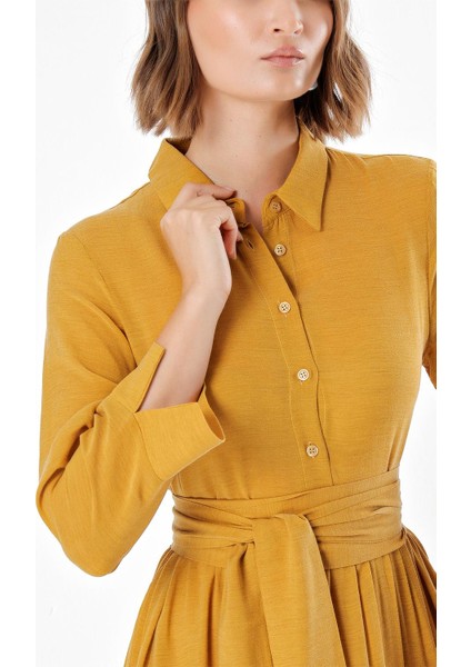 Hardal Bol Kesim Büzgülü Gömlek Elbise 93495 indirimleri