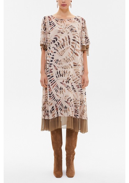 Yeşil Volanlı Şifon Midi Elbise 93224