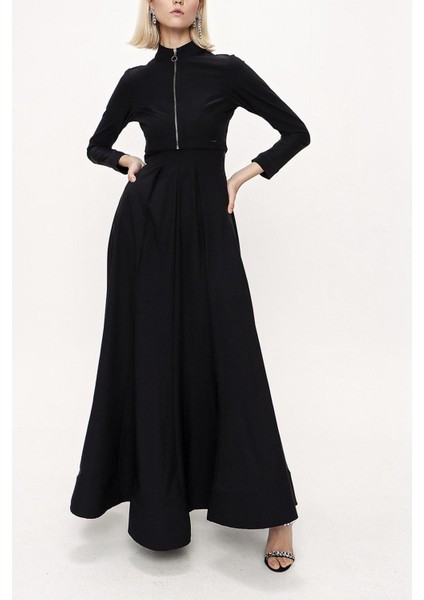 Siyah Kolsuz Odeli Uzun Elbise 94023