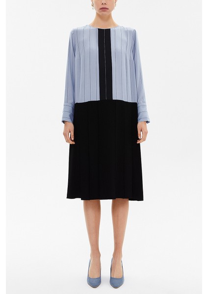 Mavi Pilili Bol Kesim Midi Elbise 92660