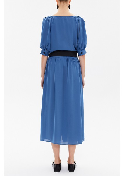 Mavi V Yaka Uzun Elbise 92761 fırsatları