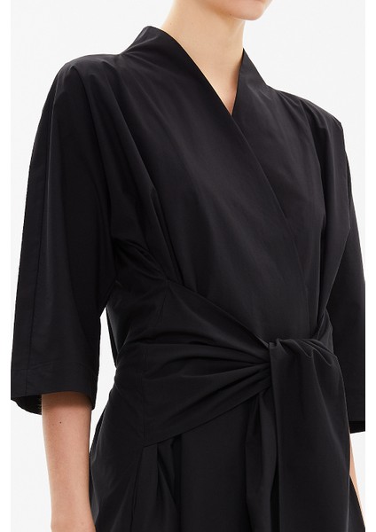 Siyah Anvelop Yaka Midi Elbise 93190