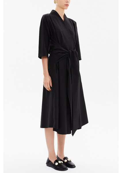 Siyah Anvelop Yaka Midi Elbise 93190