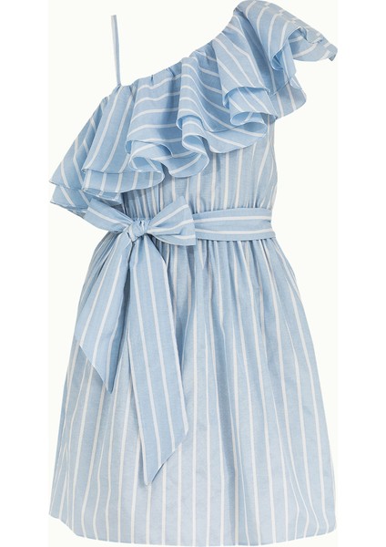 Mavi Tek Omuz Volanlı Mini Elbise 92345 indirimleri