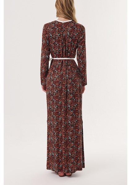 Turuncu Kontrast Biye Detaylı Uzun Elbise 94110 fırsatları