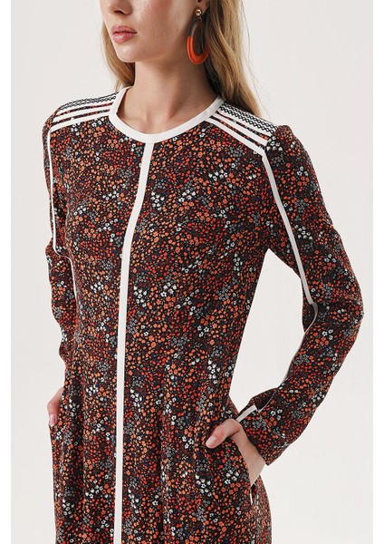 Turuncu Kontrast Biye Detaylı Uzun Elbise 94110 indirimleri