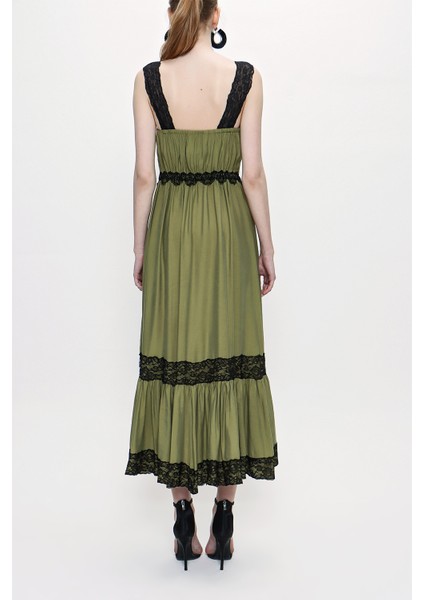 Haki Askılı Dantelli Elbise 93799 fırsatları