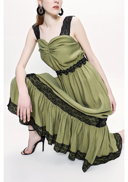 Haki Askılı Dantelli Elbise 93799 indirimleri