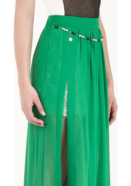 Yeşil Aksesuarlıı Şifon Etek 80495 modelleri