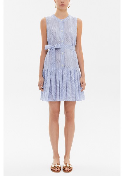 Mavi Büzgülü Kolsuz Mini Elbise 92703