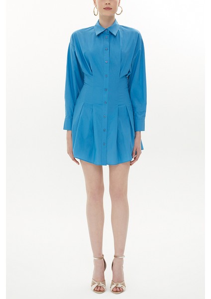 Mavi Belden Oturtmalı Mini Elbise 93324