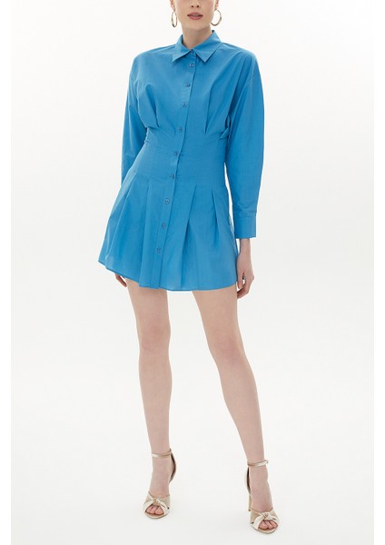 Mavi Belden Oturtmalı Mini Elbise 93324 fırsatları