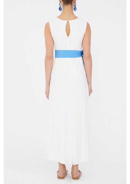 Beyaz Kemerli Kolsuz Midi Elbise 92888 fırsatları