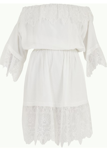 Beyaz Dantelli ve Lastikli Midi Elbise 92313 indirimleri