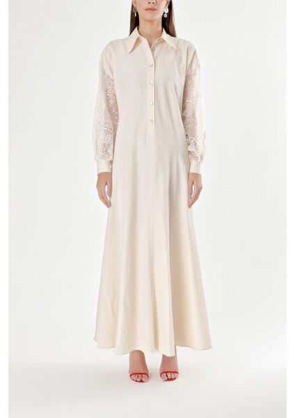 Bej Dantel Detaylı Bol Kesim Elbise 94180 fiyatları