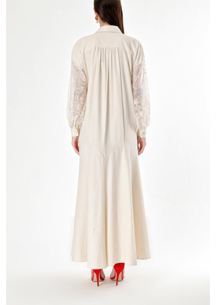 Bej Dantel Detaylı Bol Kesim Elbise 94180 fırsatları