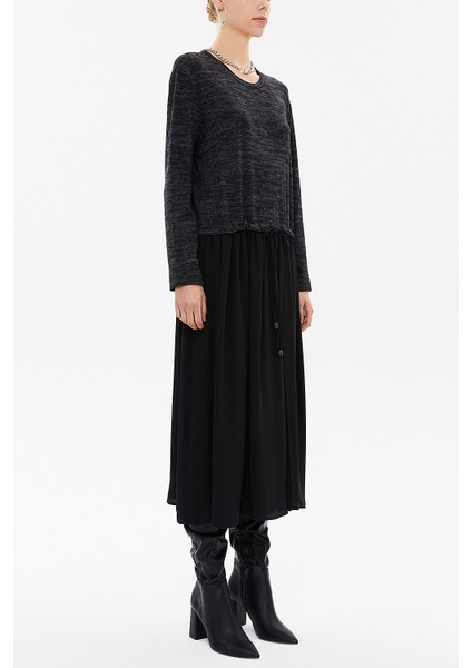 Siyah Örme Midi Elbise 92164 fiyatları