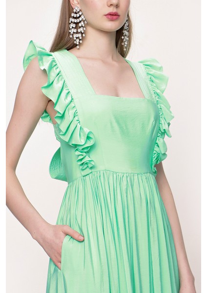 Yeşil Kolsuz Volanlı Elbise 93562