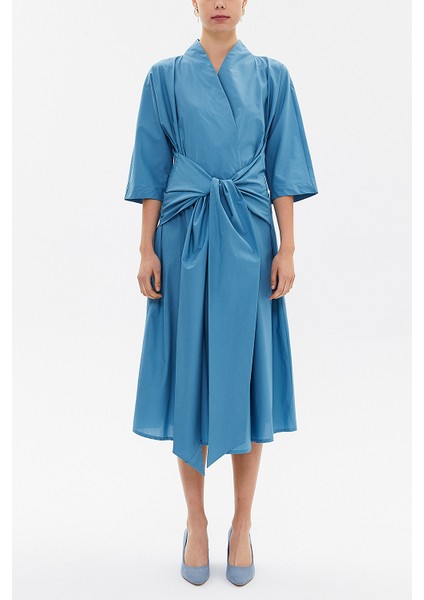 Mavi Anvelop Yaka Midi Elbise 93190