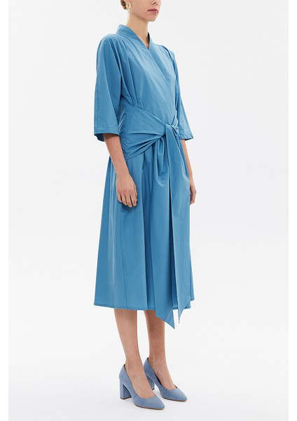 Mavi Anvelop Yaka Midi Elbise 93190 fiyatları