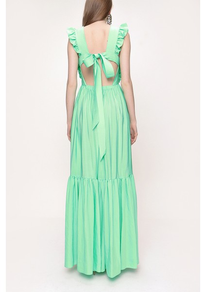 Yeşil Kolsuz Volanlı Elbise 93562