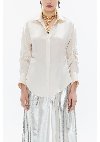 Bej Kolu Büzgülü Dar Kesim Gömlek 10756 fiyatları