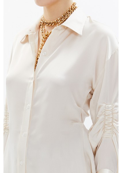 Bej Kolu Büzgülü Dar Kesim Gömlek 10756 fırsatları