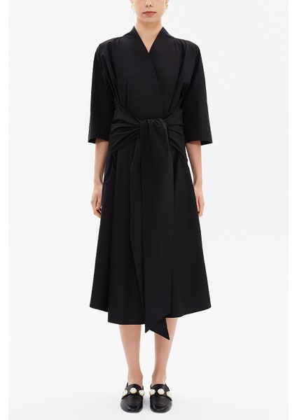 Siyah Anvelop Yaka Midi Elbise 93190