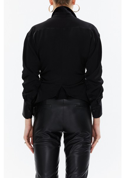 Siyah Kolu Büzgülü Dar Kesim Gömlek 10756 indirimleri