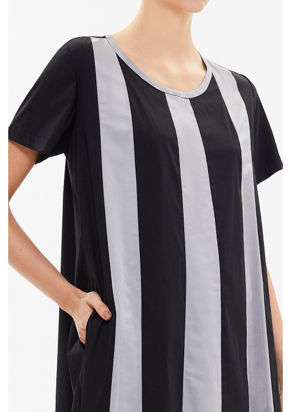 Siyah Kontrast Renkli Bol Kesim Midi Elbise 92809 modelleri