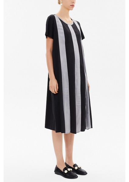 Siyah Kontrast Renkli Bol Kesim Midi Elbise 92809 indirimleri