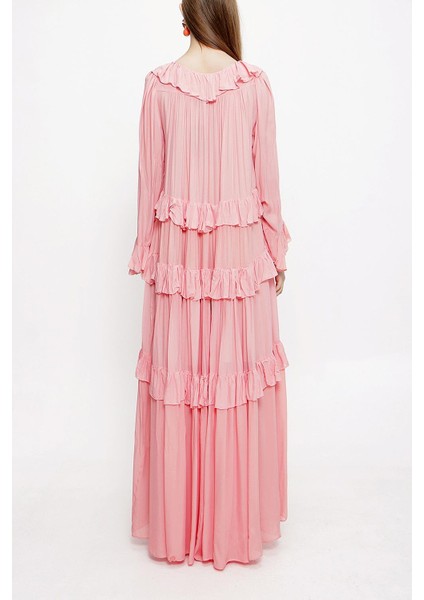 Pembe Büzgülü Bol Kesim Elbise 94037 modelleri