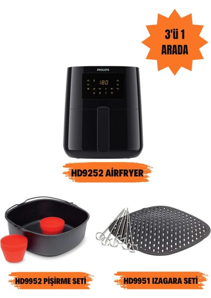 Siyah Çok Fonksiyonlu Pişirme ve Izgara Seti, 3'ü 1 Arada, HD9252, HD9951, HD9952 fiyatları