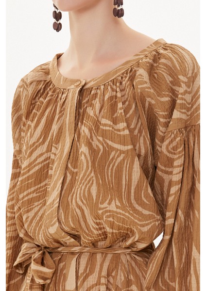 Bej Büzgülü Midi Elbise 93401 modelleri