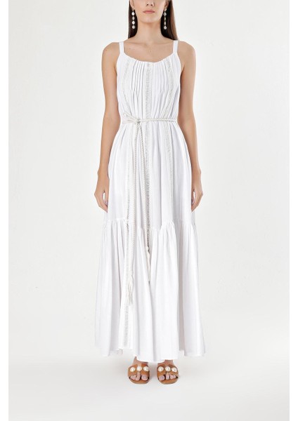 Beyaz Kolsuz Dantel Detaylı Vual Elbise 93928 fiyatları