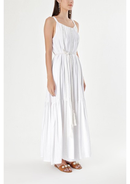 Beyaz Kolsuz Dantel Detaylı Vual Elbise 93928 modelleri